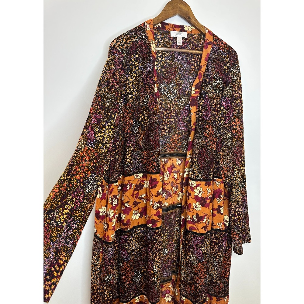 Logo by Lori Goldstein Printed Mixed Media Duster Cardigan Orange Floral Small - Picture 3 of 13